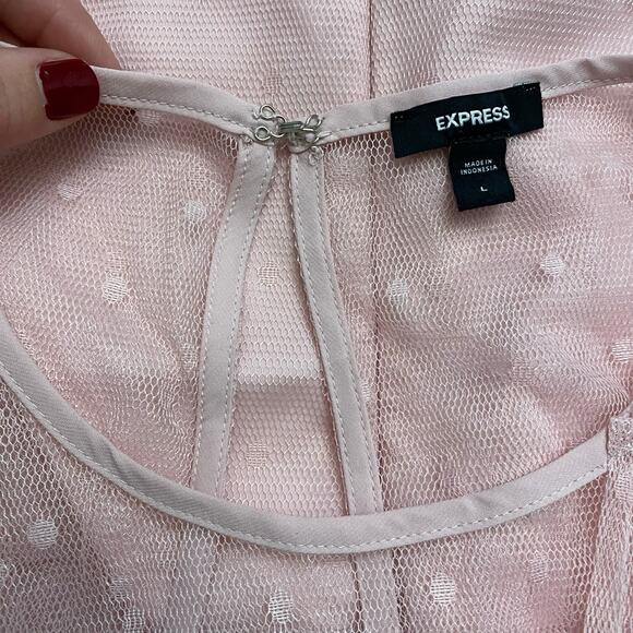 Express Women Pink Tulle Dot Twist Front Peplum Tank Top Size L Boho Coquette - Picture 7 of 8